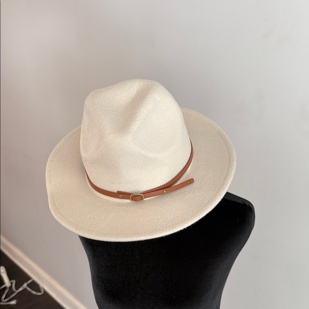 Cream Fedora Hat with Brown Band